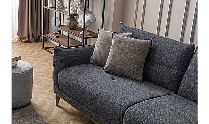 Medusa Home Mobilya - Crossia Ahşap Ayaklı Antrasit Üçlü Koltuk