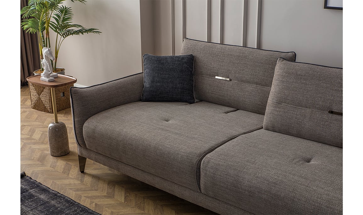 Medusa Home Mobilya - Crossia Metal Ayaklı Kahve Üçlü Koltuk