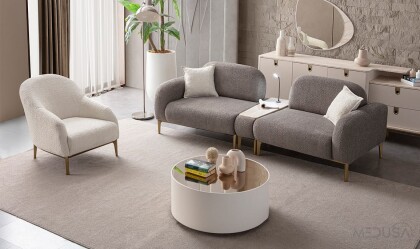 Medusa Home Mobilya - Cupra Antrasit Üçlü Koltuk (Sehpalı)
