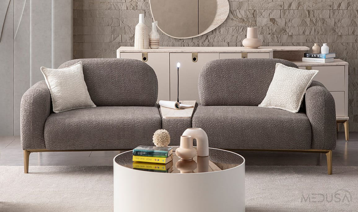 Medusa Home Mobilya - Cupra Antrasit Üçlü Koltuk (Sehpalı)