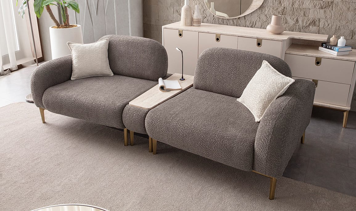 Medusa Home Mobilya - Cupra Antrasit Üçlü Koltuk (Sehpalı)