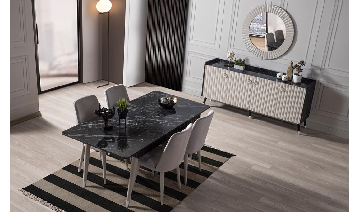 Medusa Home Mobilya - Daisy Siyah Gri Yemek Masası