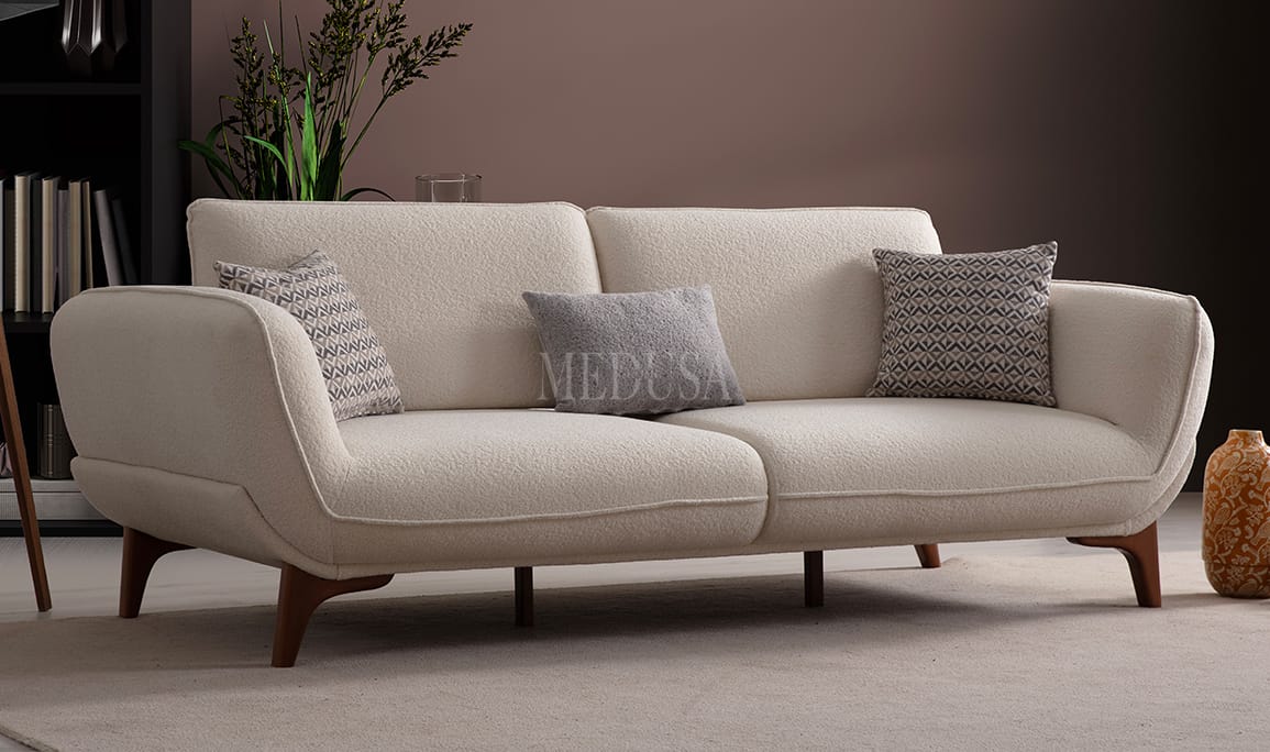 Medusa Home Mobilya - Defne Beyaz Üçlü Koltuk
