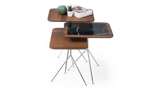 Medusa Home - Diamond Walnut Black Zigon Sehpa Medusa Home - Diamond Walnut Black Zigon Sehpa