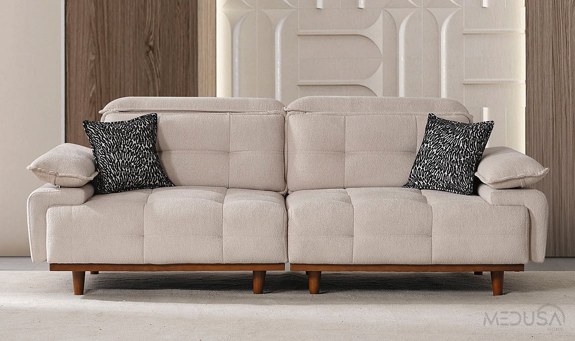 Medusa Home Mobilya - Dora Krem Üçlü Koltuk