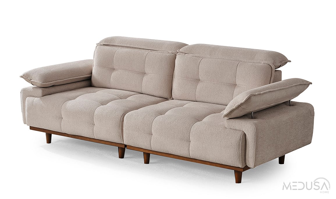 Medusa Home Mobilya - Dora Krem Üçlü Koltuk