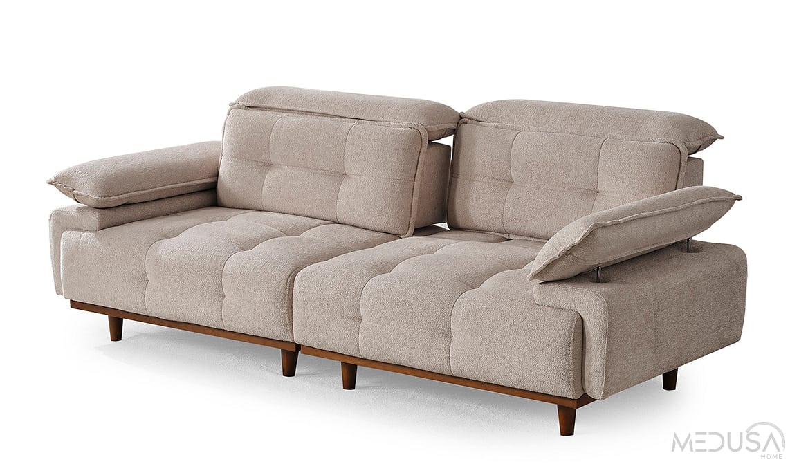 Medusa Home Mobilya - Dora Krem Üçlü Koltuk