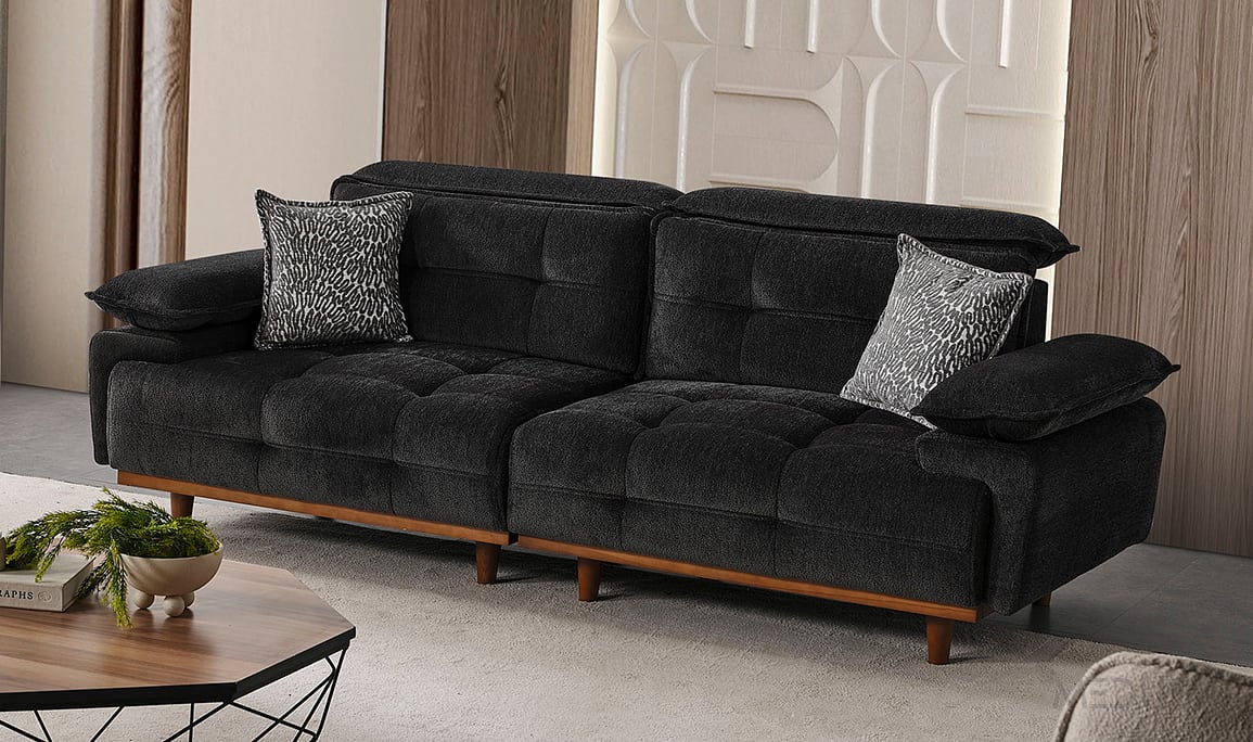 Medusa Home Mobilya - Dora Siyah Üçlü Koltuk
