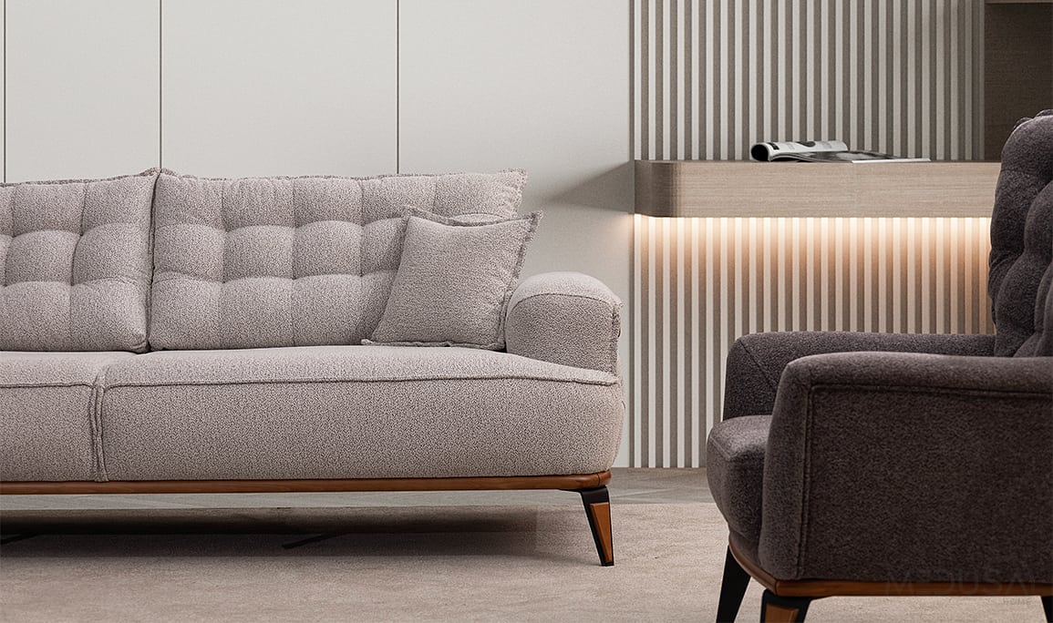 Medusa Home Mobilya - Ege Açık Gri Üçlü Koltuk