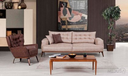 Medusa Home Mobilya - Ege Krem Üçlü Koltuk