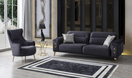Medusa Home Mobilya - Elegance Luxury Antrasit Üçlü Koltuk