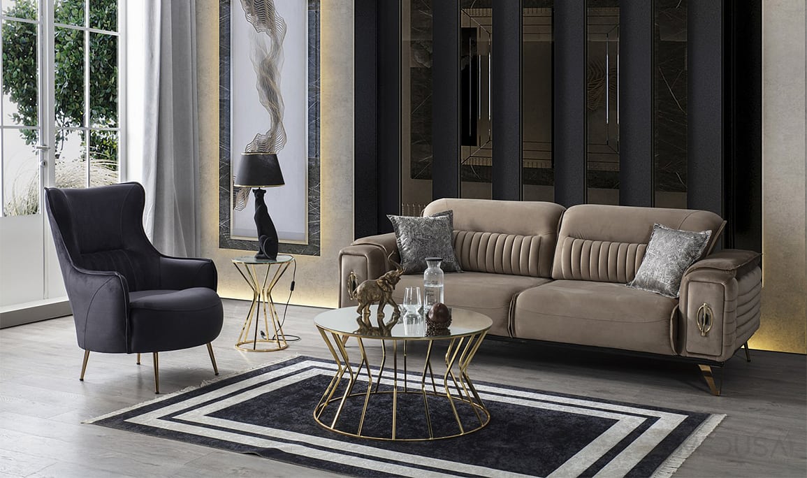 Medusa Home Mobilya - Elegance Luxury Kahve Üçlü Koltuk