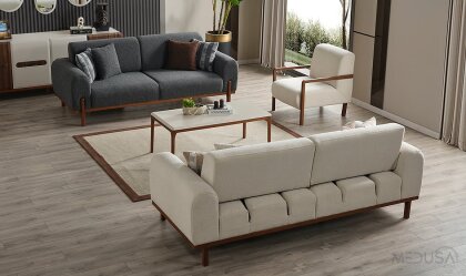 Medusa Home Mobilya - Eliah Bohem Beyaz Üçlü Koltuk