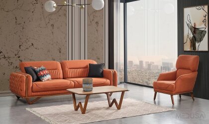 Medusa Home Mobilya - Elora Ahşap Kiremit Üçlü Koltuk