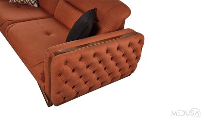 Medusa Home Mobilya - Elora Ahşap Kiremit Üçlü Koltuk