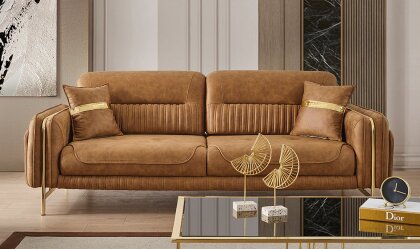 Medusa Home - Elora Gold Karamel Üçlü Koltuk Medusa Home - Elora Gold Karamel Üçlü Koltuk