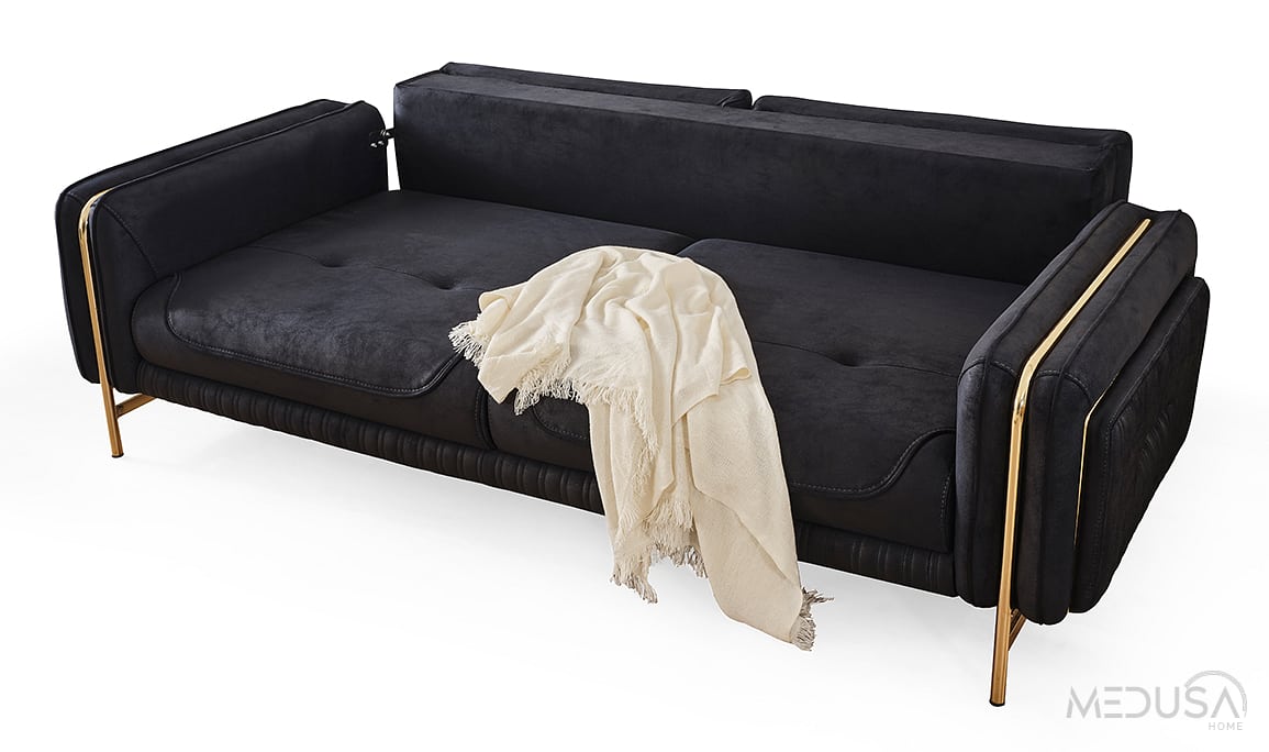 Medusa Home Mobilya - Elora Gold Siyah Üçlü Koltuk