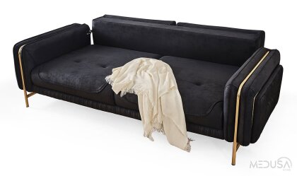 Medusa Home Mobilya - Elora Gold Siyah Üçlü Koltuk