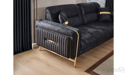 Medusa Home Mobilya - Elora Gold Siyah Üçlü Koltuk