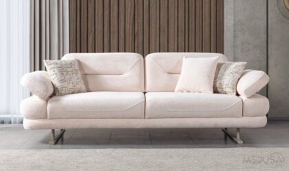 Medusa Home Mobilya - Emperor Krem Üçlü Koltuk