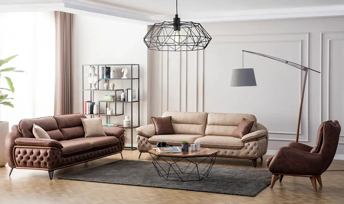 Medusa Home - Enza Koltuk Takımı Kahve - Krem Medusa Home - Enza Koltuk Takımı Kahve - Krem