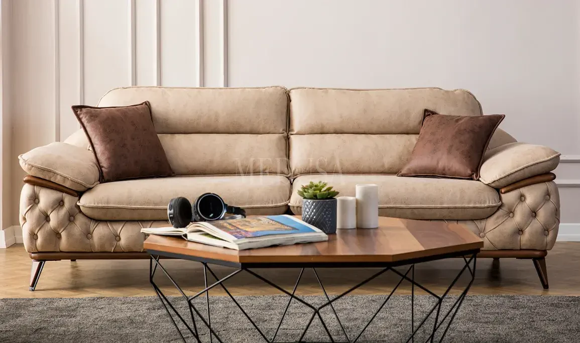 Medusa Home Mobilya - Enza Koltuk Takımı Kahve - Krem