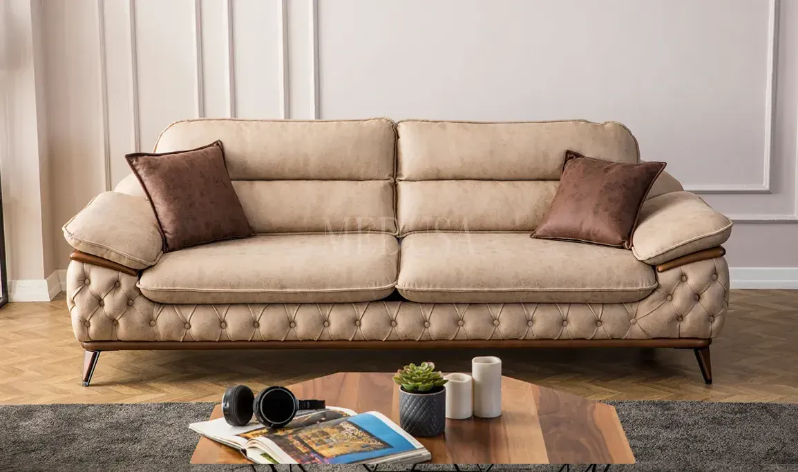 Medusa Home Mobilya - Enza Koltuk Takımı Kahve - Krem