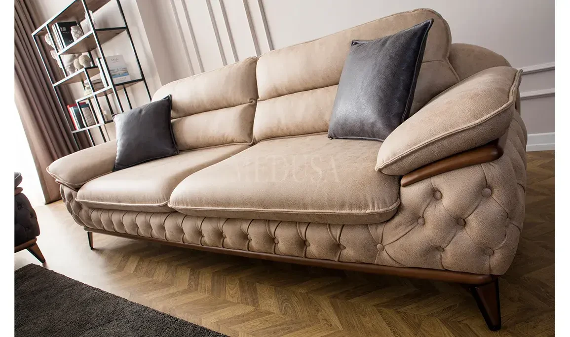 Medusa Home Mobilya - Enza Koltuk Takımı Kahve - Krem