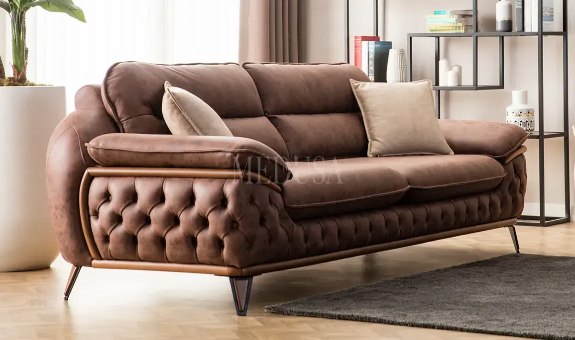 Medusa Home Mobilya - Enza Koltuk Takımı Kahve - Krem