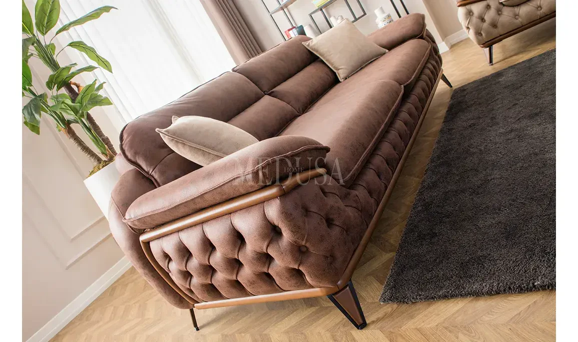 Medusa Home Mobilya - Enza Koltuk Takımı Kahve - Krem