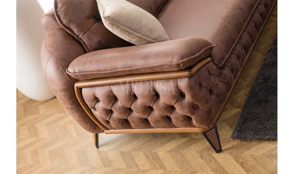 Medusa Home Mobilya - Enza Koltuk Takımı Kahve - Krem