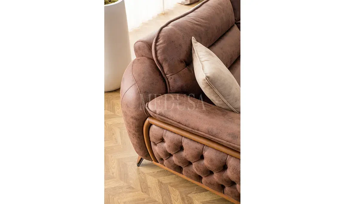 Medusa Home Mobilya - Enza Koltuk Takımı Kahve - Krem