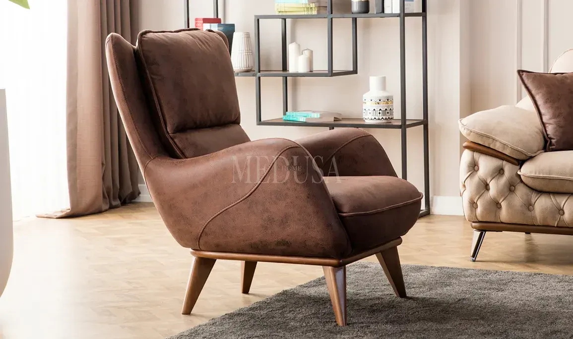 Medusa Home Mobilya - Enza Koltuk Takımı Kahve - Krem