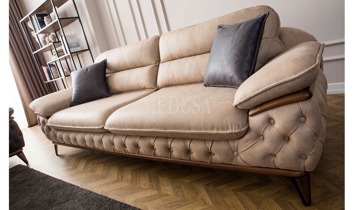 Medusa Home Mobilya - Enza Üçlü Koltuk Krem