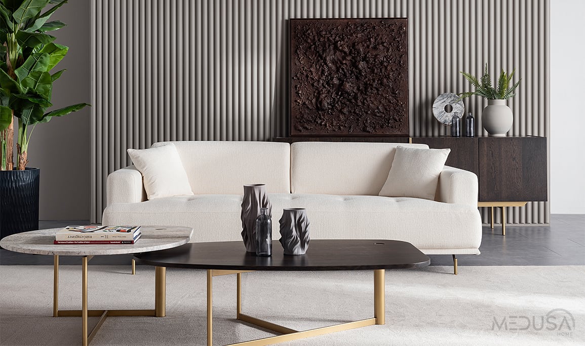 Medusa Home Mobilya - Enzo Beyaz Üçlü Koltuk