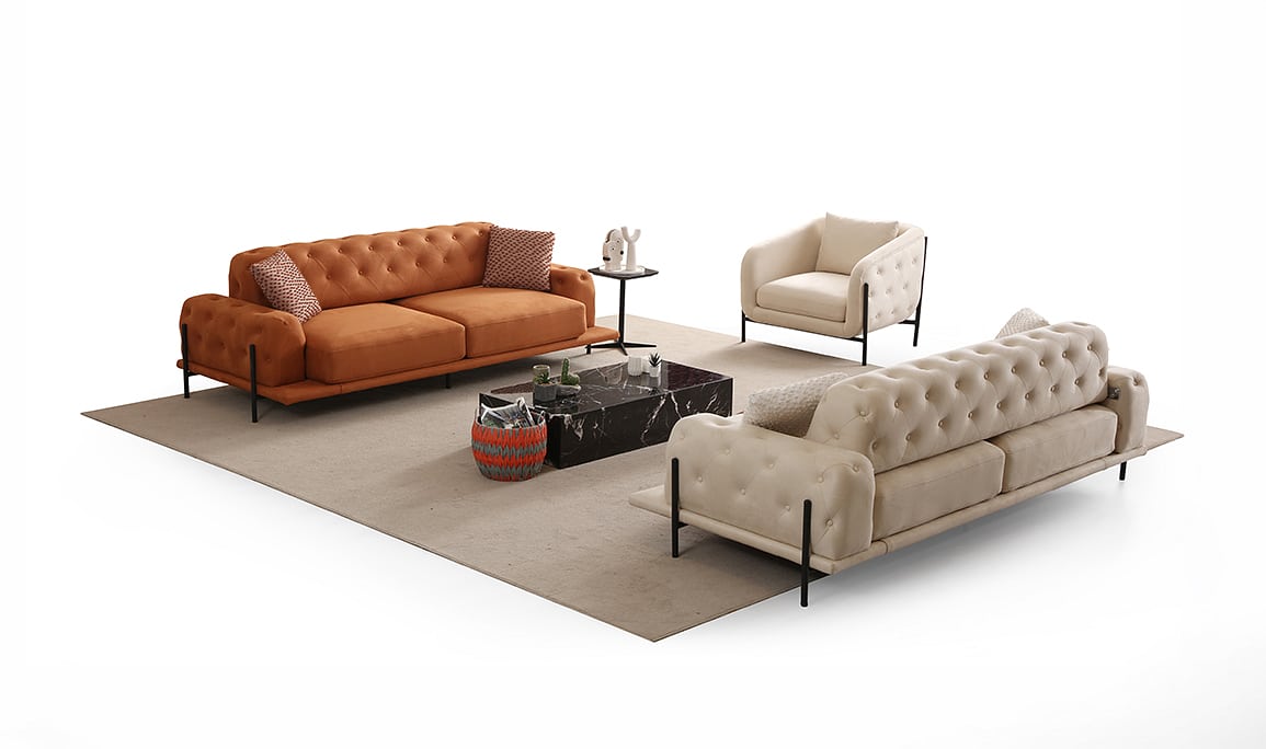 Medusa Home Mobilya - Eos Antik Kapitoneli Colored Koltuk Takımı