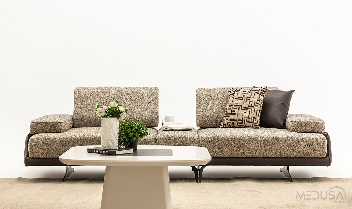 Medusa Home Mobilya - Esse Brown Sehpalı Üçlü Koltuk