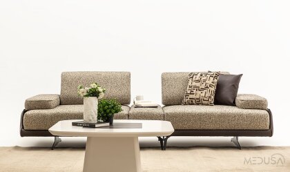 Medusa Home Mobilya - Esse Brown Sehpalı Üçlü Koltuk
