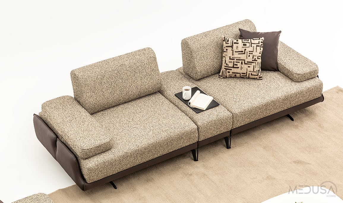 Medusa Home Mobilya - Esse Brown Sehpalı Üçlü Koltuk