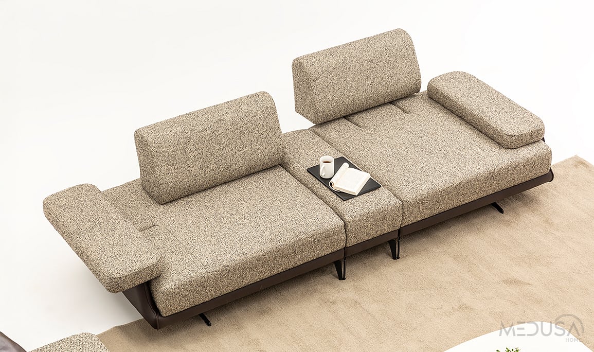 Medusa Home Mobilya - Esse Brown Sehpalı Üçlü Koltuk