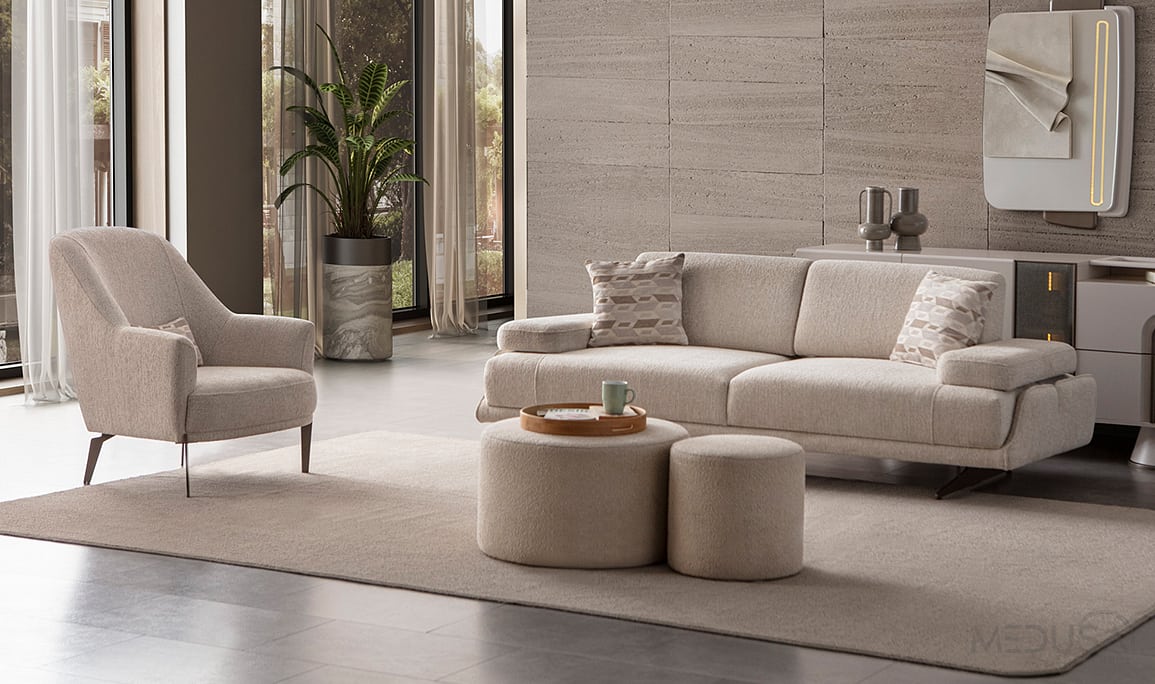 Medusa Home Mobilya - Esse Krem Koltuk Takımı