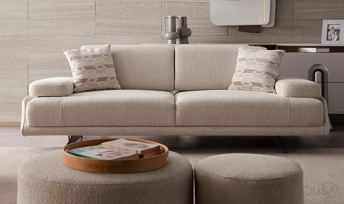 Medusa Home Mobilya - Esse Krem Üçlü Koltuk