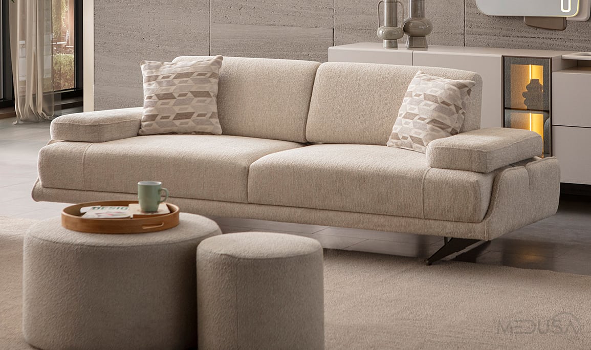 Medusa Home Mobilya - Esse Krem Üçlü Koltuk