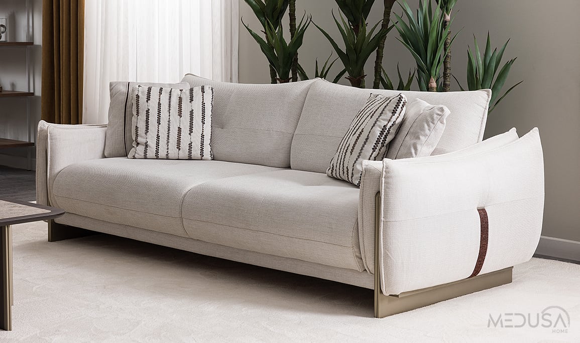 Medusa Home Mobilya - Estel Beyaz Üçlü Koltuk
