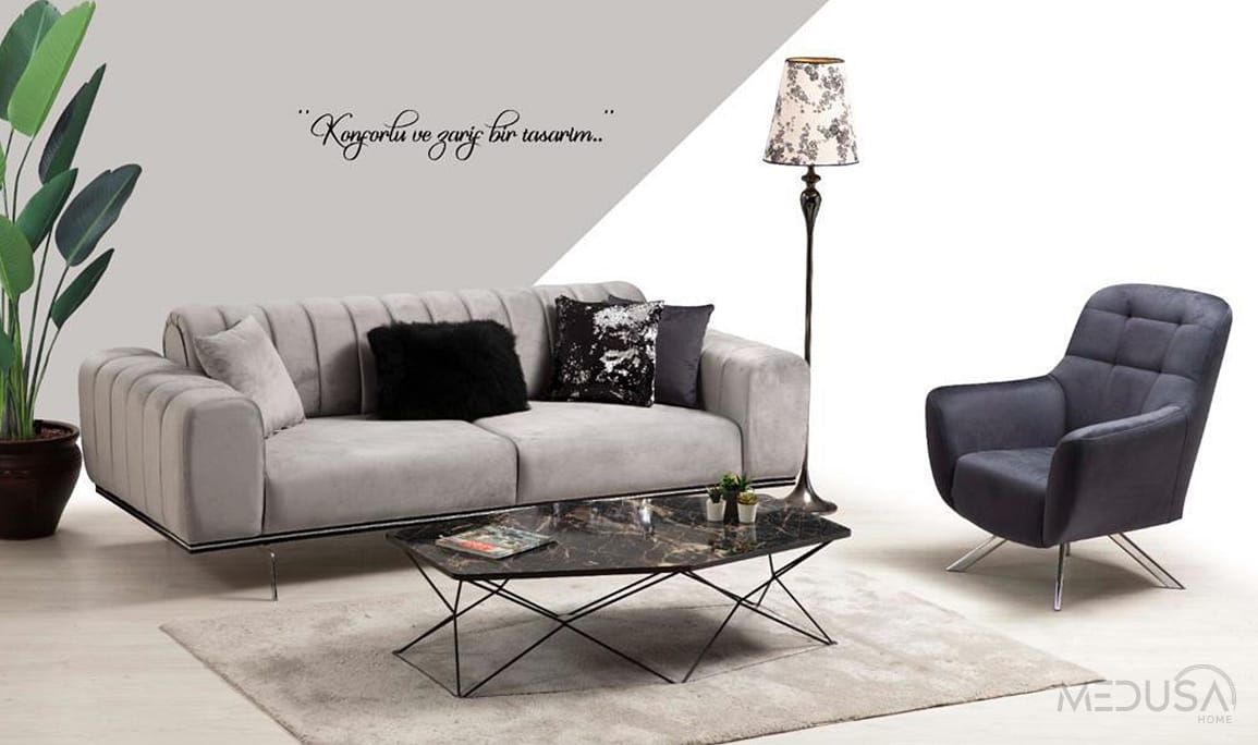 Medusa Home Mobilya - Eylül Krem Üçlü Koltuk