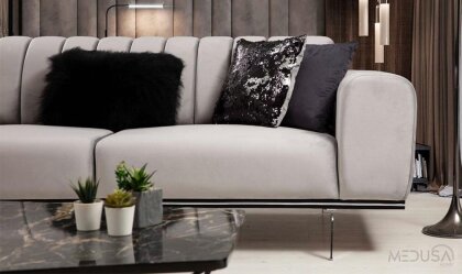 Medusa Home Mobilya - Eylül Krem Üçlü Koltuk