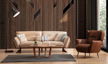 Medusa Home Mobilya - Fiona Bej Üçlü Koltuk