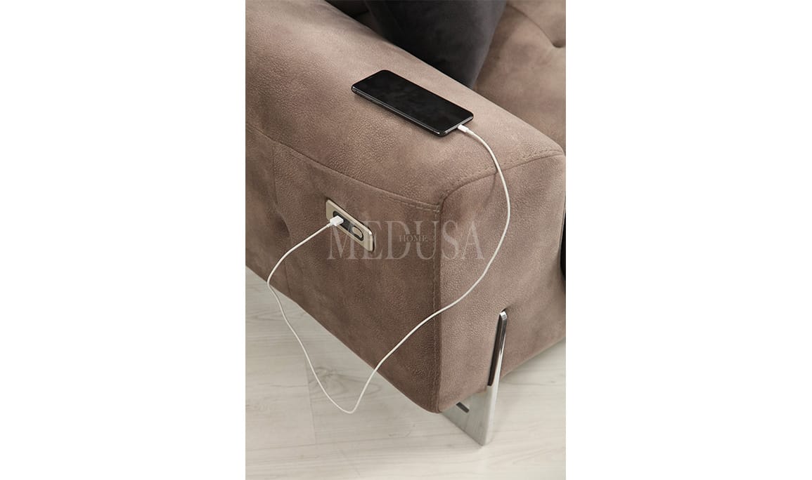 Medusa Home Mobilya - Flora Kahve Üçlü Koltuk Motorlu