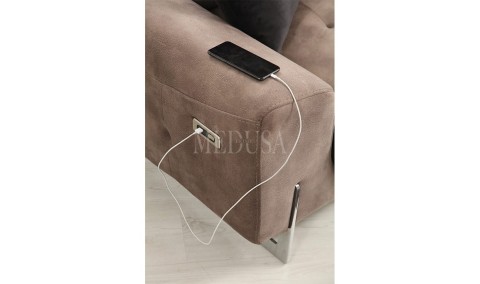 Medusa Home Mobilya - Flora Kahve Üçlü Koltuk Motorlu