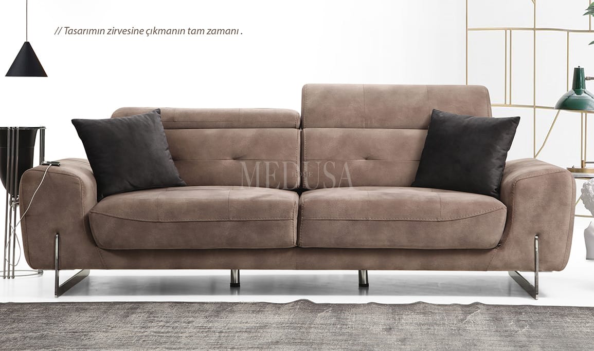 Medusa Home Mobilya - Flora Kahve Üçlü Koltuk Motorsuz